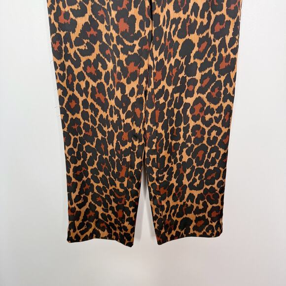 J Crew Womens 4 Brown Leopard Print High Rise Wide Leg Trouser Pants Pleated - Picture 4 of 12